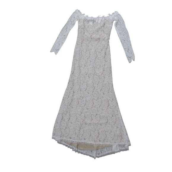 LULU'S White Stretch Lace Maxi Dress Size S-M Off Shoulder Long Sleeve Wedding - Picture 1 of 14